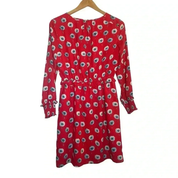 J Crew Dandelion Print Long Sleeve Dress Womens 2 Ruffle Elastic Cuff & Waist - Picture 4 of 15